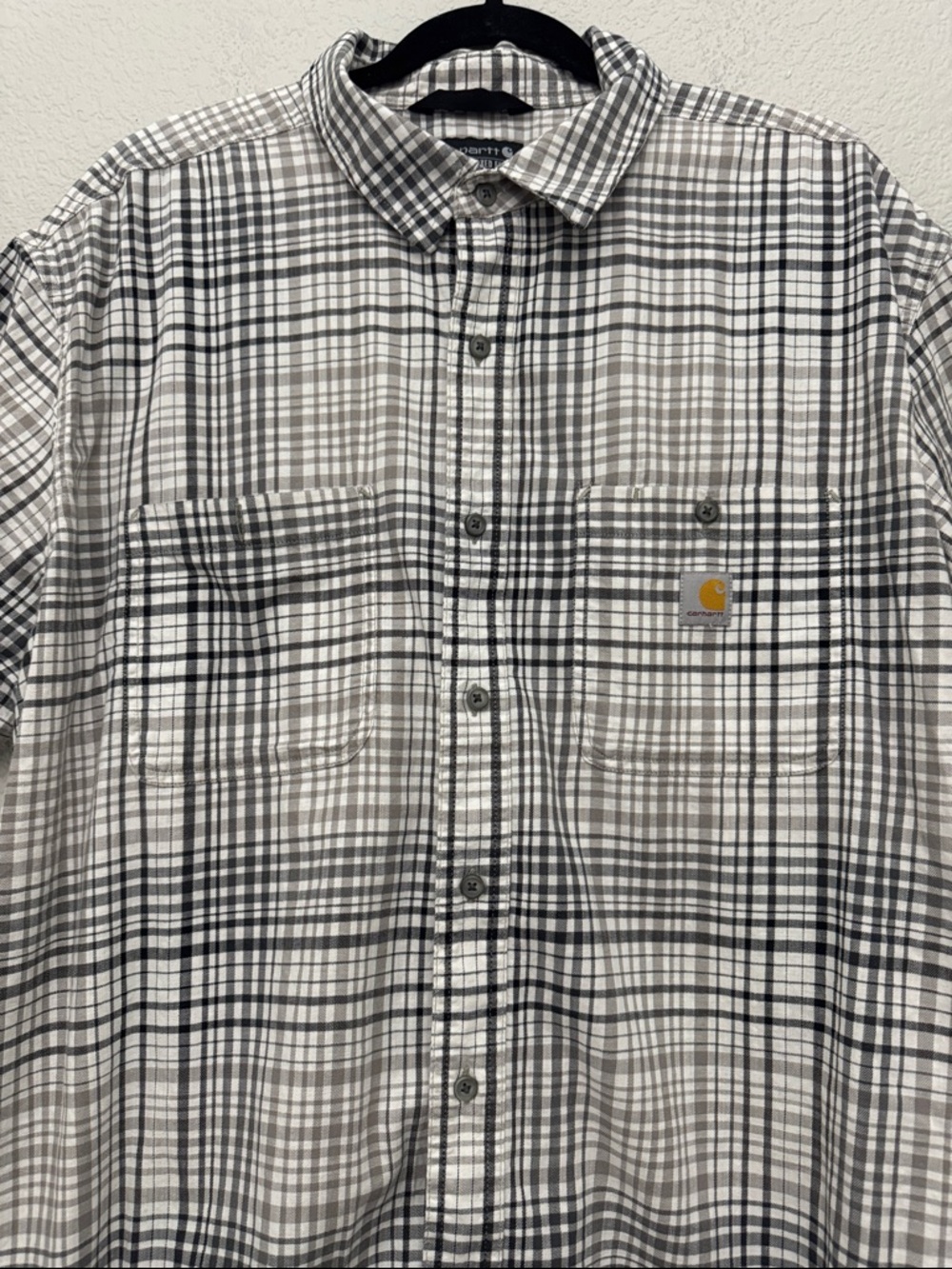 Carhartt Shirt Mens Size 2XL Gray Plaid Relaxed Fit Short Sleeve Button Front - Picture 2 of 11